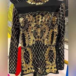 Gold Sequined Biketard // Stunning Large Adult // NWOT!